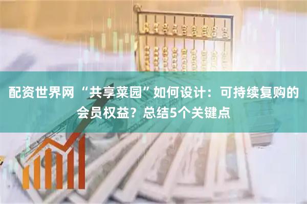 配资世界网 “共享菜园”如何设计：可持续复购的会员权益？总结5个关键点